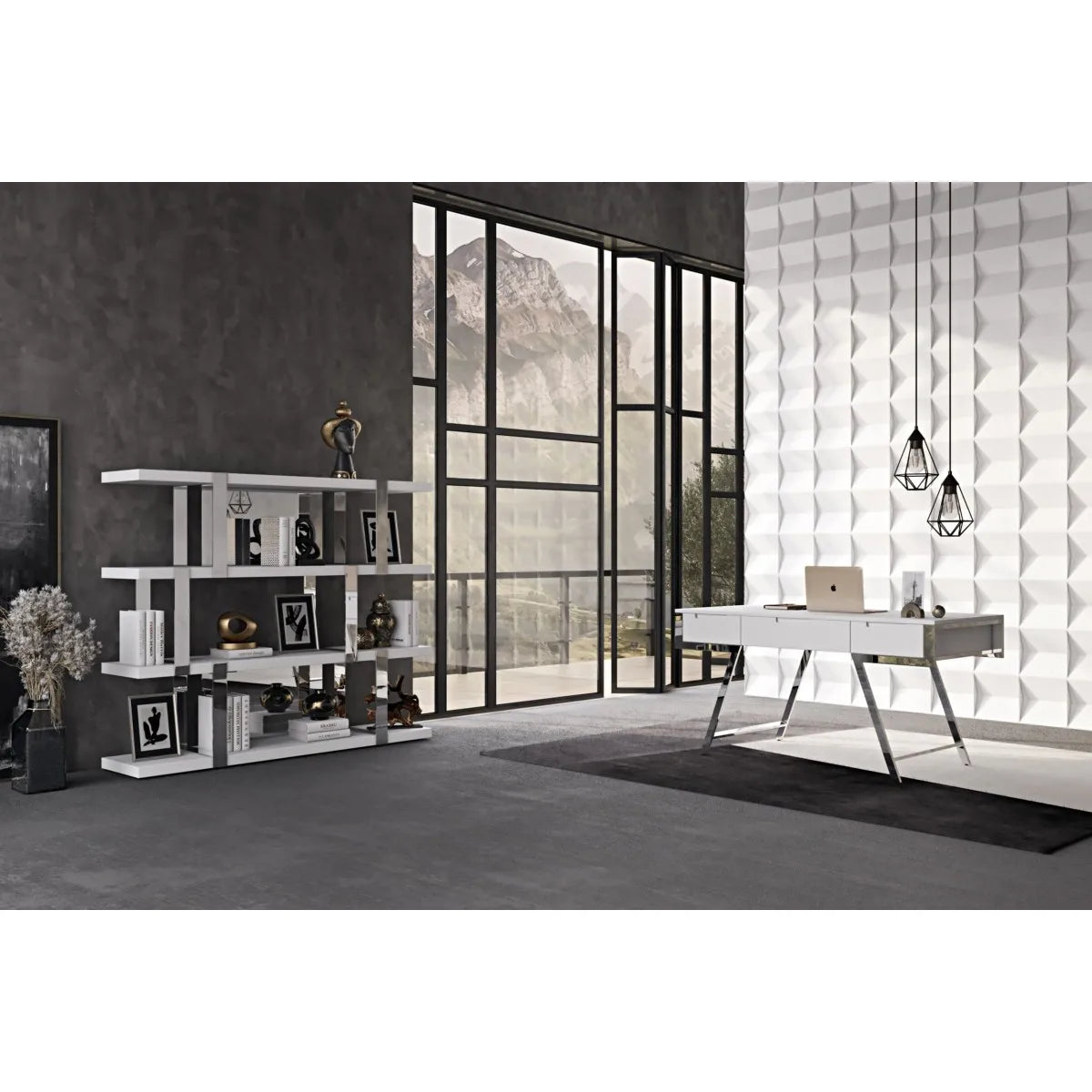 HMS 63" Modern White and Silver Melamine Desk - Loft&Timber