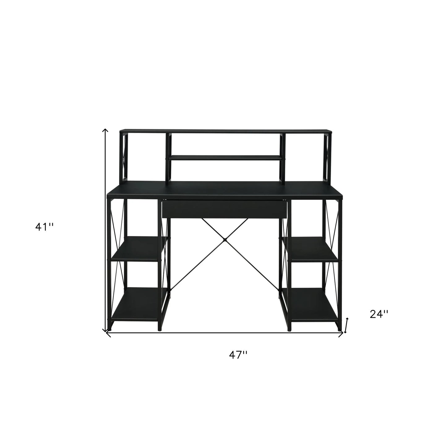HMS 47" Black Computer Desk with Shelves - Loft&Timber