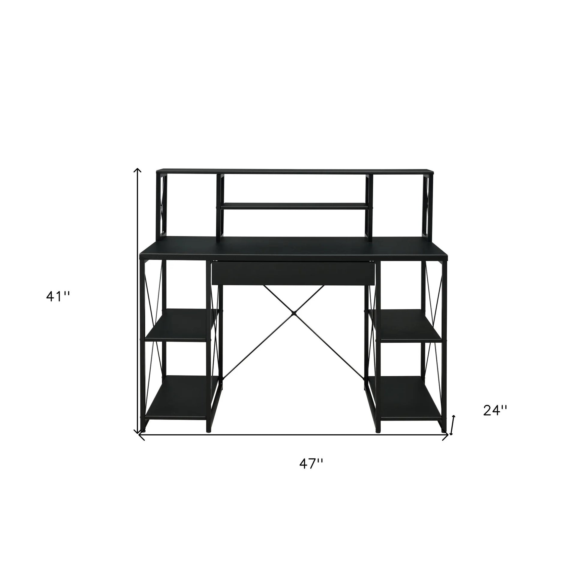 HMS 47" Black Computer Desk with Shelves - Loft&Timber