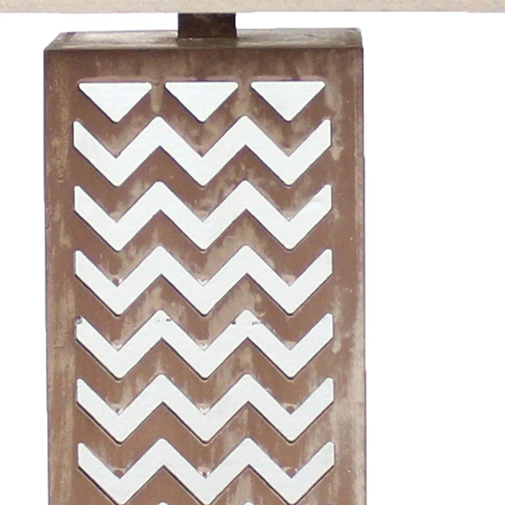 HMS 28" Distressed Natural and Silver Meta Lamp with Beige Cone Shade - Loft&Timber