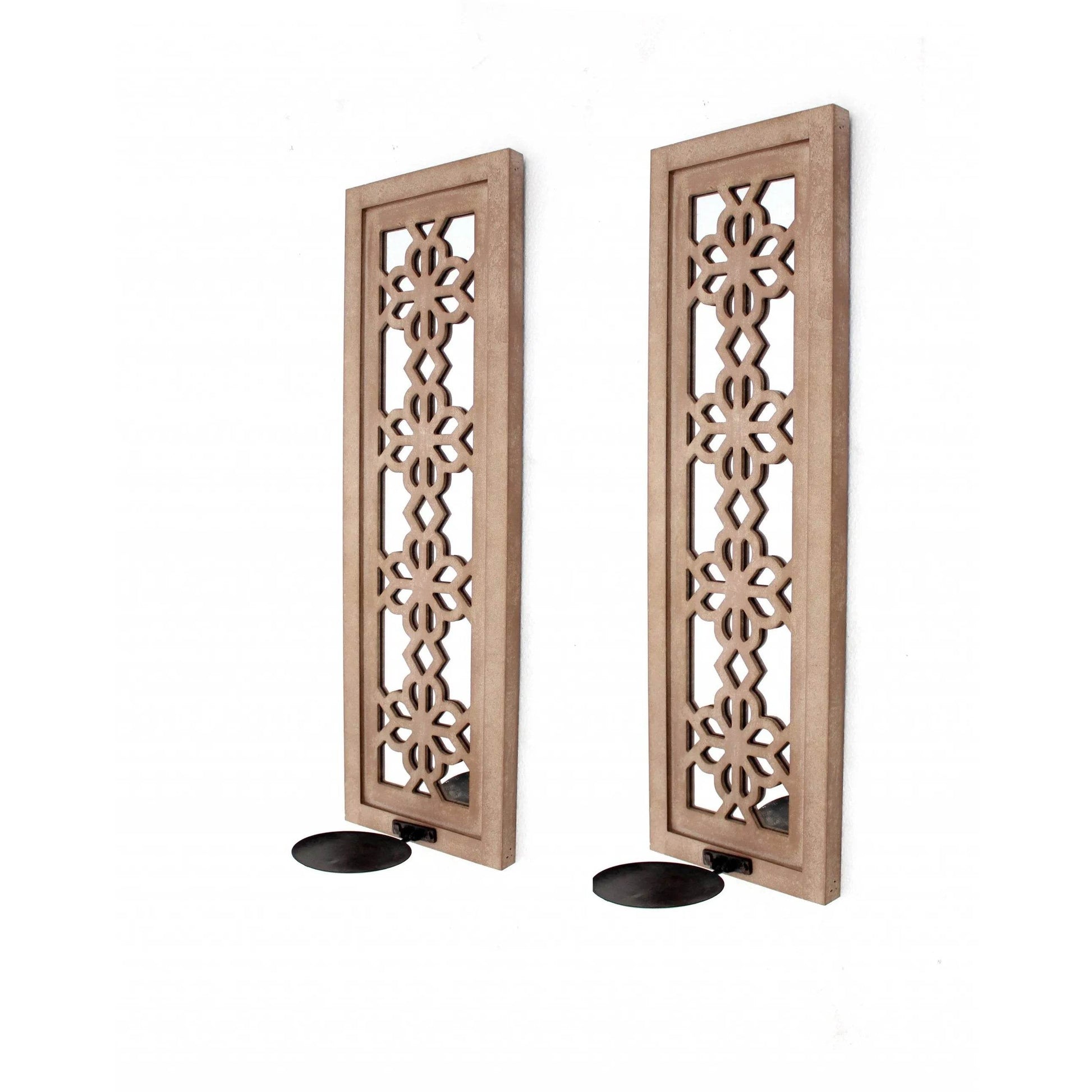 Set of Two Tan Lattice Wall Sconce Candle Holders HMS Wall Lamps - Loft&Timber