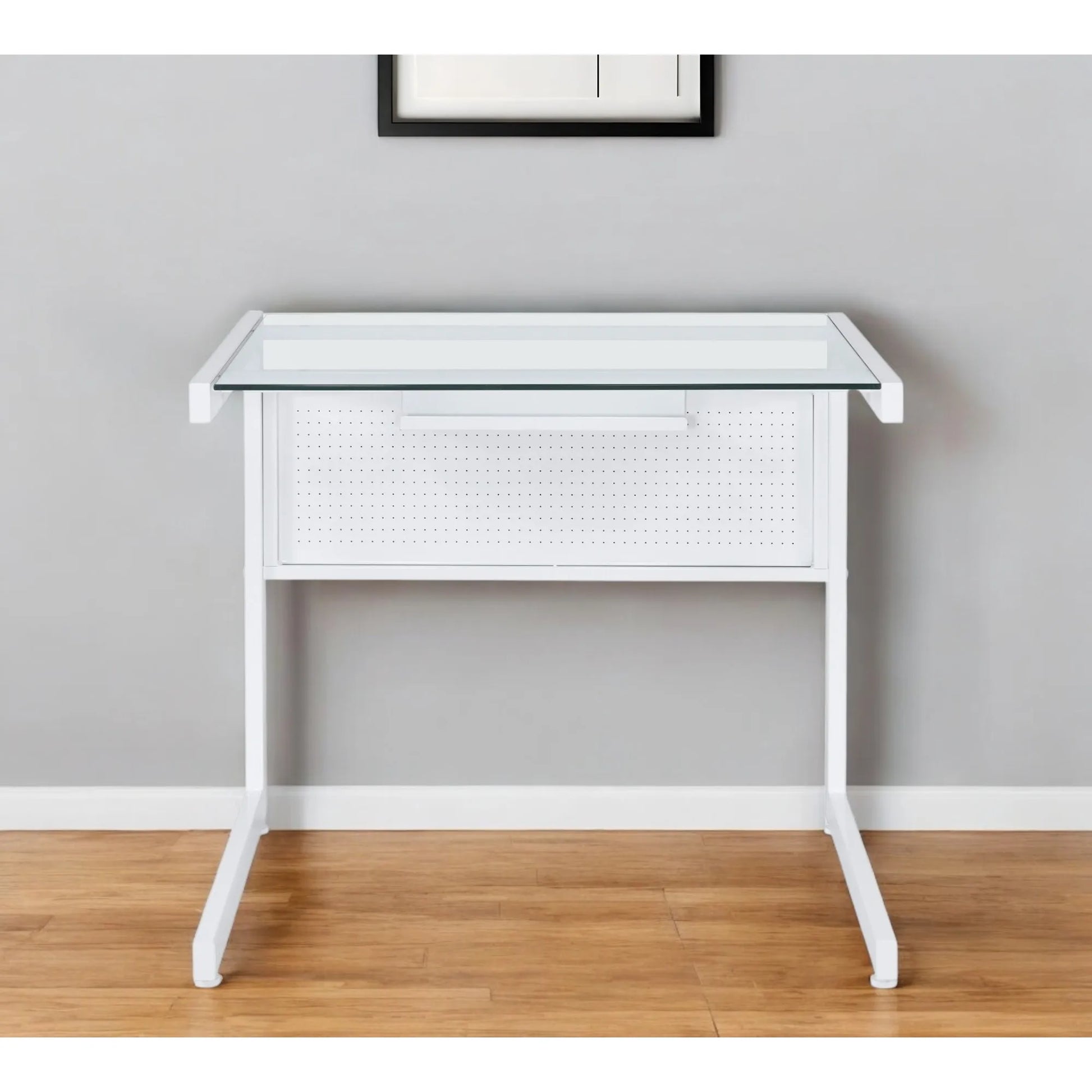 HMS 33" Clear and White Glass Computer Desk - Loft&Timber