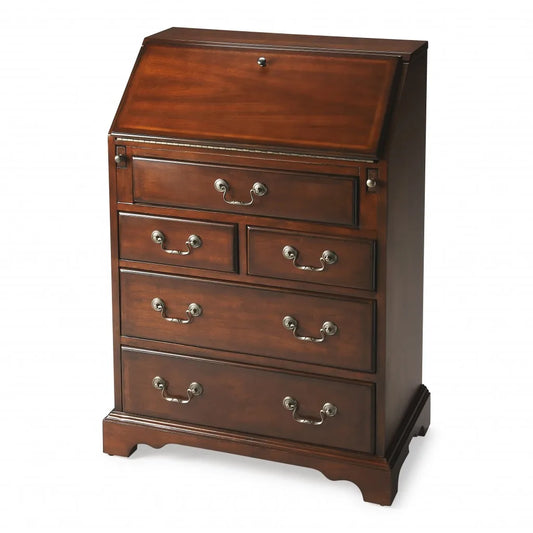 HMS 26" Brown Rubberwood Secretary Desk with Five Drawers Wood Desktop & Drawer Organizer - Loft&Timber