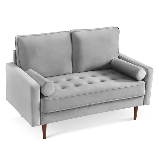 HMS 57" Gray and Dark Brown Velvet Loveseat and Toss Pillows - Loft&Timber