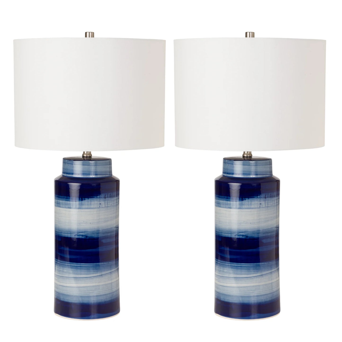 HMS Set of Two 30" Ceramic Cylinder Table Lamps Blue and White with White Drum Shade - Loft&Timber