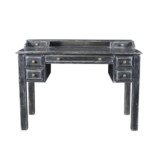 HMS 46" Solid Black Wood Writing Desk with Seven Drawers - Loft&Timber