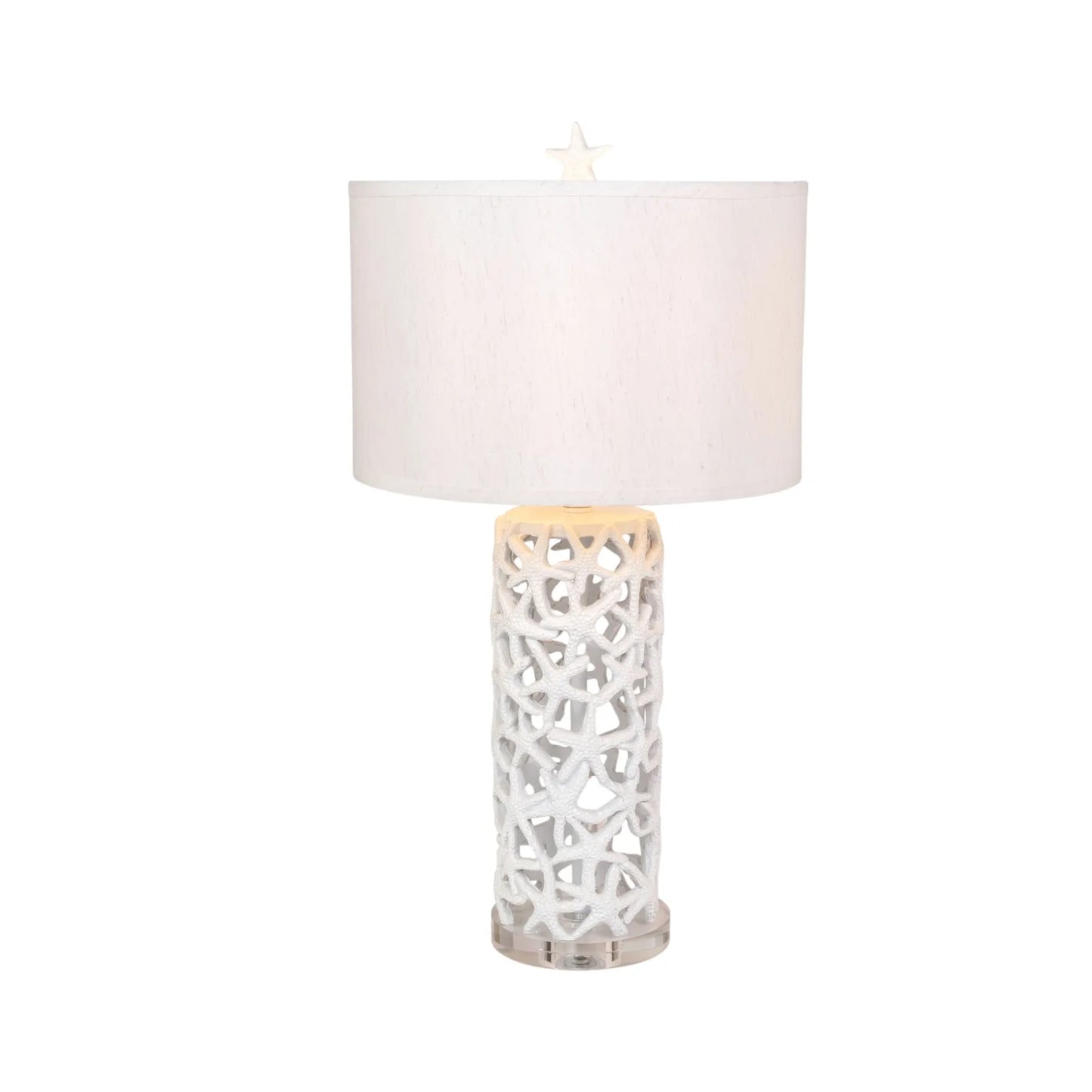 Set of Two 30" White Coastal Starfish Table Lamps with White Drum Shades - Loft&Timber