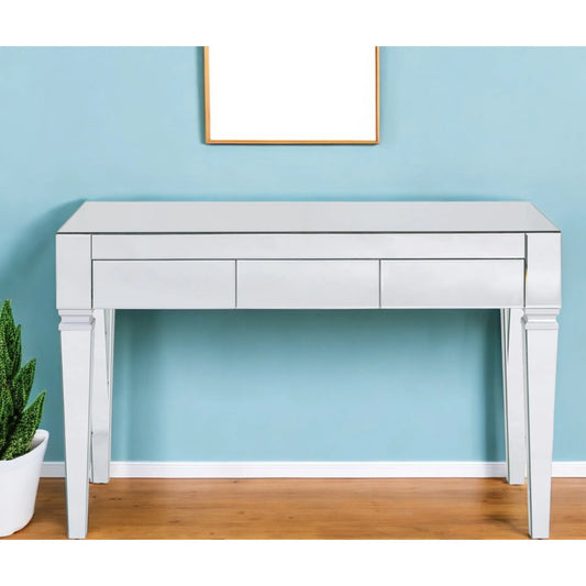 HMS 47" Solid Wood Silver Mirrored Writing Desk with Three Drawers - Loft&Timber