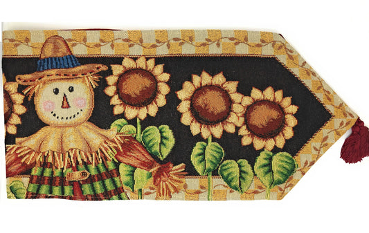 Tache Sunflower Field Scarecrow Autumn Harvest Woven Tapestry Table Runners (11712TR)-1