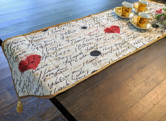 Tache Romantic I Love You Valentine’s Beige Woven Tapestry Table Runner (18111)-0