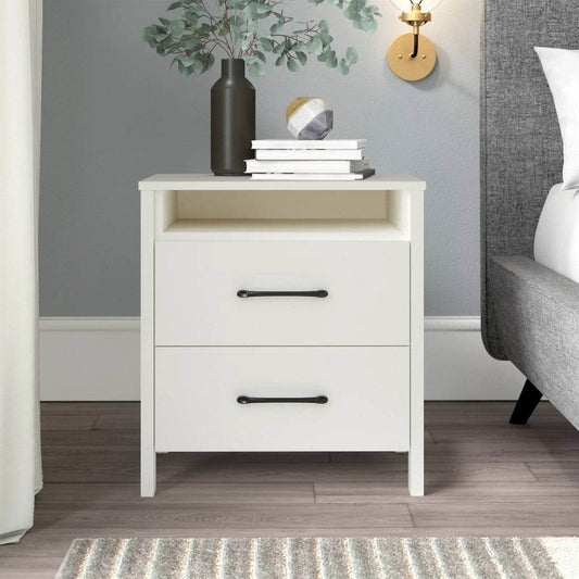 Modern 2-Drawer Nightstand with Open Shelf in Ivory Wood Finish - Loft&Timber