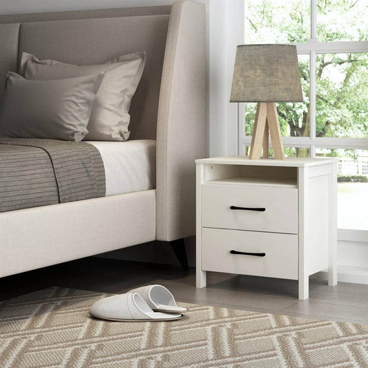 Modern 2-Drawer Nightstand with Open Shelf in Ivory Wood Finish - Loft&Timber