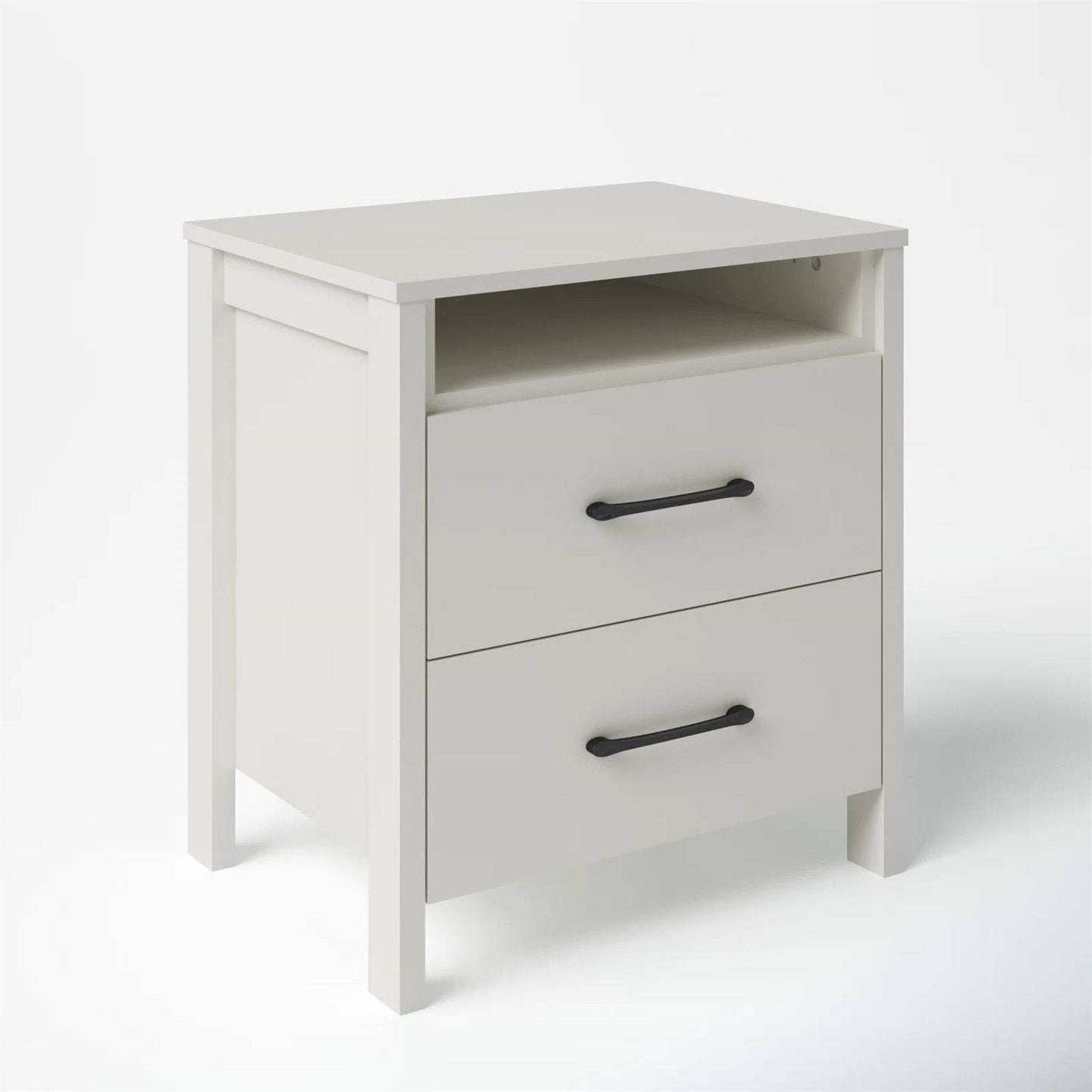 Modern 2-Drawer Nightstand with Open Shelf in Ivory Wood Finish - Loft&Timber