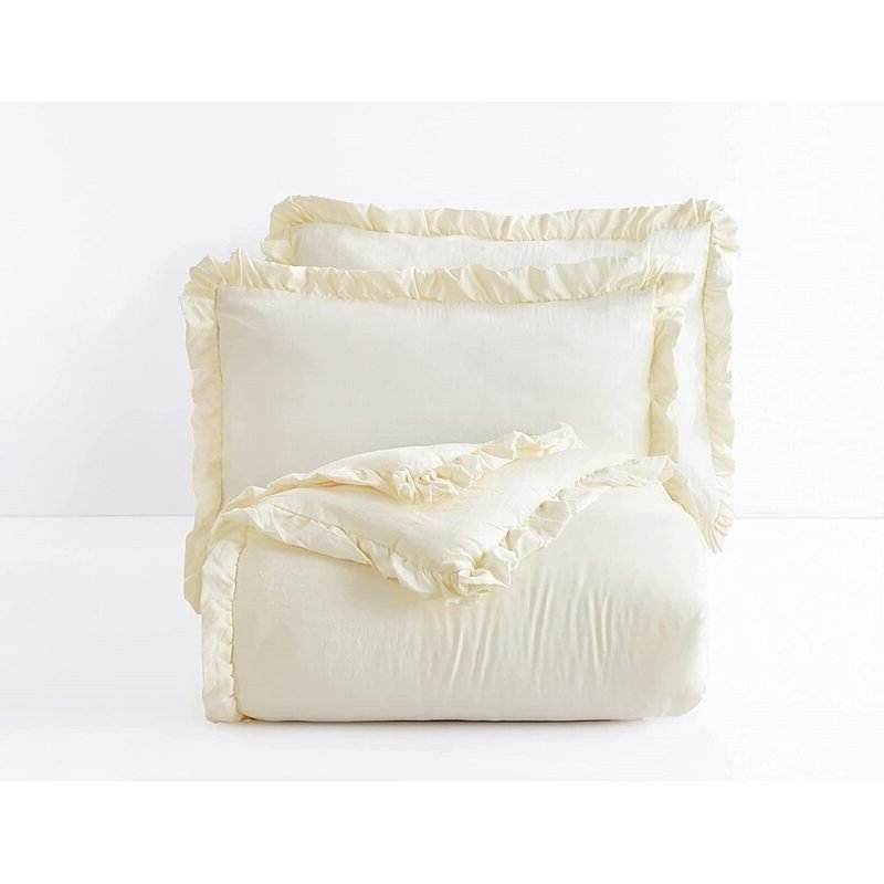 Oversized Queen Ivory Microfiber 3-Piece Comforter Set with Ruffled Edge Trim - Loft&Timber