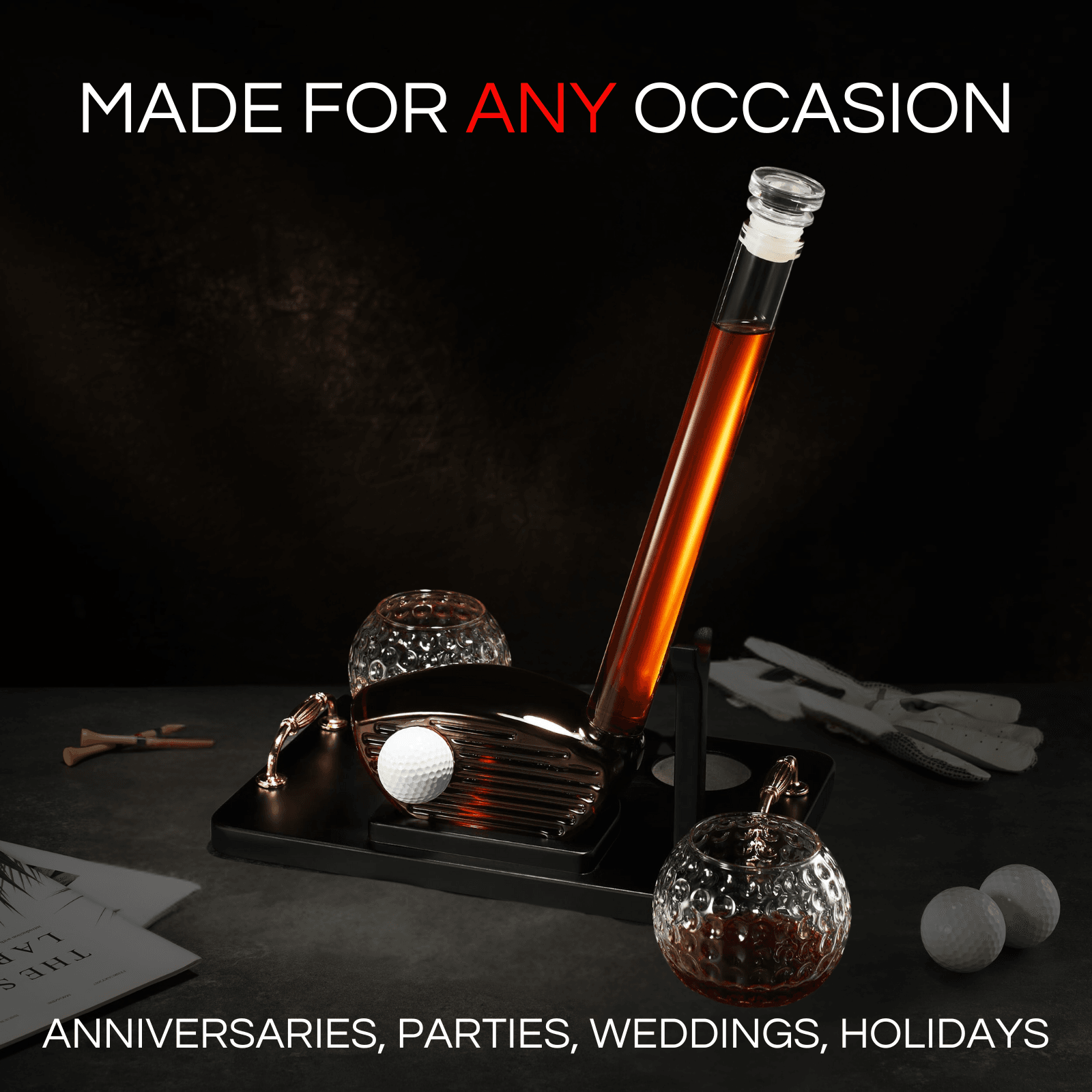 Golf Club Whiskey Decanter and 2 Liquor Glasses - 29 OZ Decanter & 15 OZ Glass Set - Golf Stick Gifts for Men, Unique Liquor Decanter Set - Bourbon, Scotch Decanter for Alcohol, Golfer Gifts for Dad - Loft&Timber