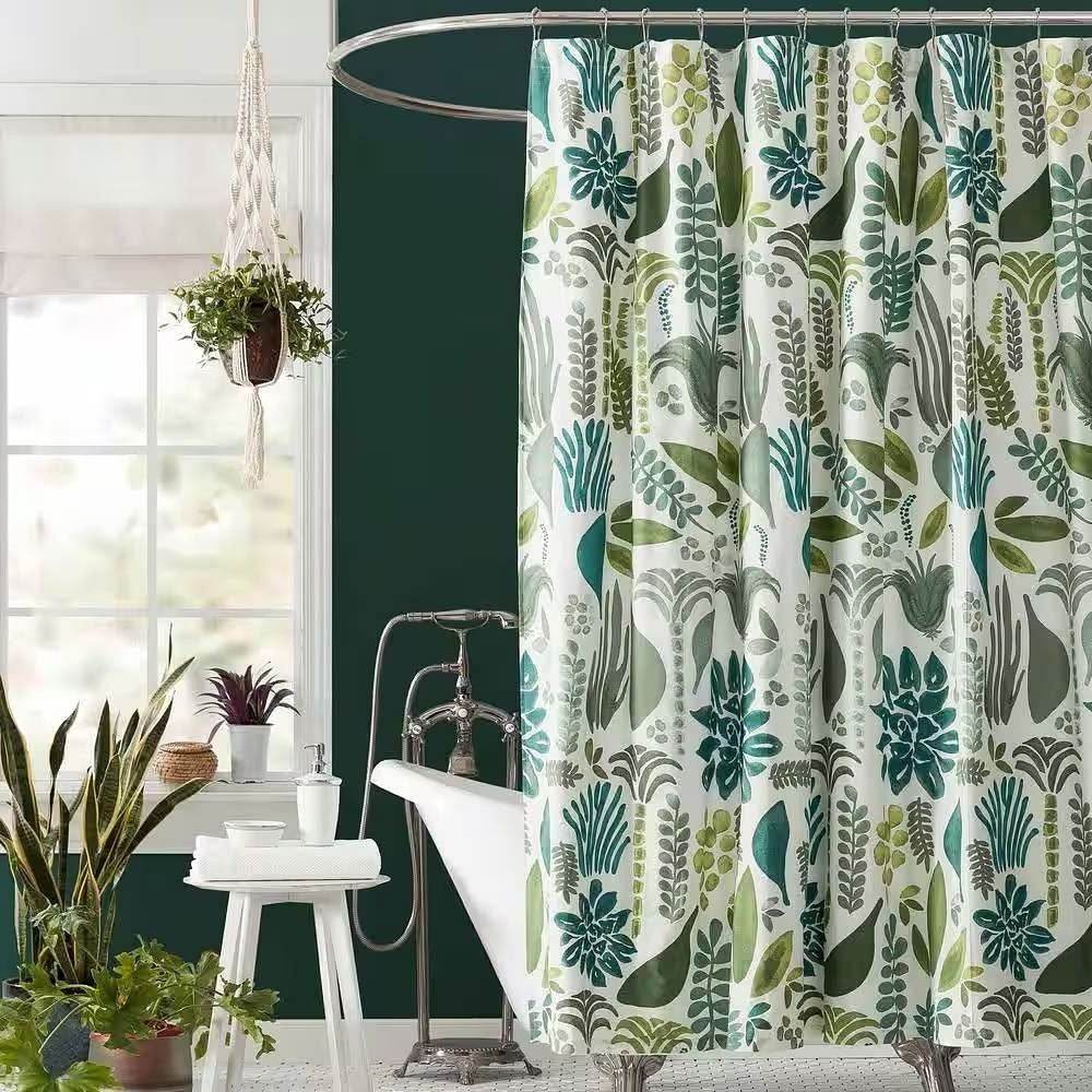72 x 72 inch Cotton Poly Shower Curtain with Garden Leaves Herb Floral Pattern - Loft&Timber