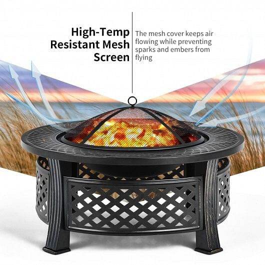 Outdoor Fire Pit with BBQ Grill and High-temp Resistance Finish - Loft&Timber