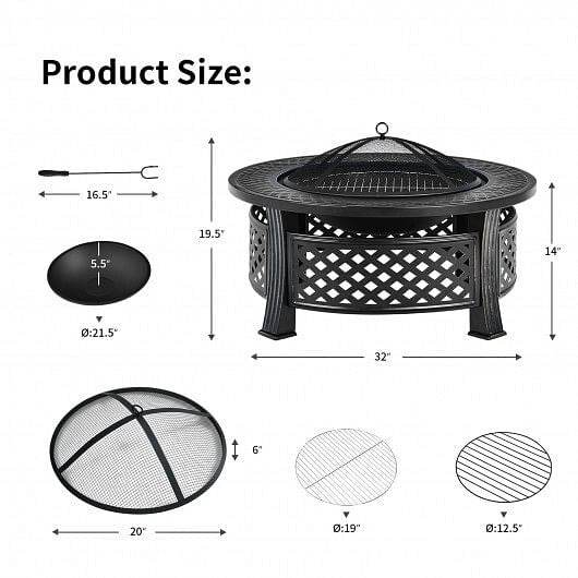 Outdoor Fire Pit with BBQ Grill and High-temp Resistance Finish - Loft&Timber