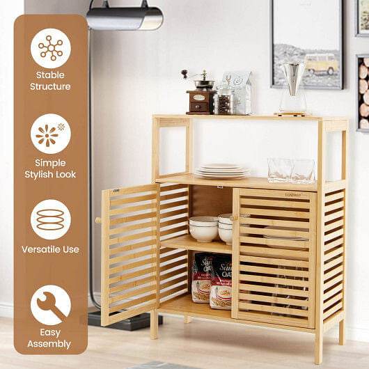 Bamboo Bathroom Floor Storage Cabinet with Shutter Doors-Natural - Loft&Timber