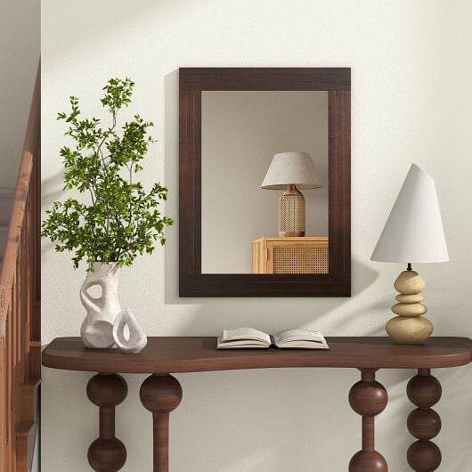 Wood Framed Wall Mirror for Bedroom Living Room Vanity Entryway-Brown - Loft&Timber