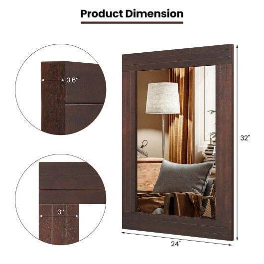 Wood Framed Wall Mirror for Bedroom Living Room Vanity Entryway-Brown - Loft&Timber