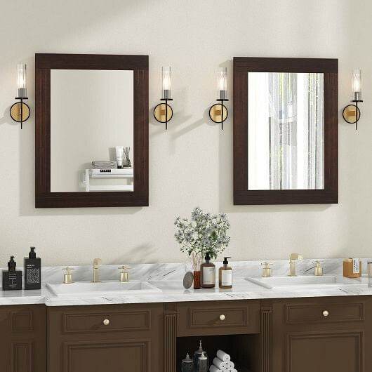 Wood Framed Wall Mirror for Bedroom Living Room Vanity Entryway-Brown - Loft&Timber