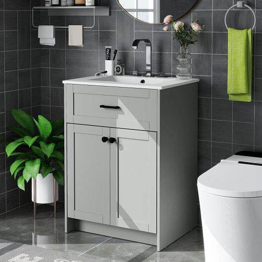 Bathroom Vanity Unit with Basin and 2 Doors-Gray - Loft&Timber