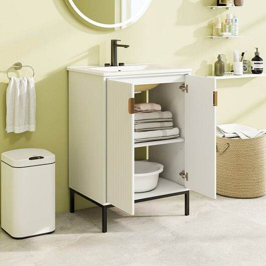 24 Inch Bathroom Vanity with Sink Combo and Adjustable Shelf-White - Loft&Timber