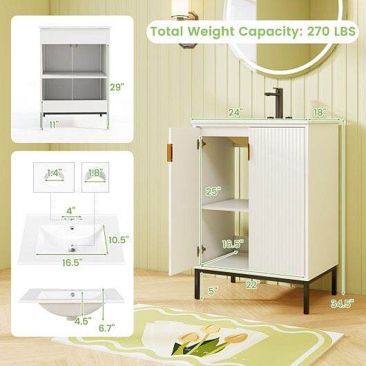 24 Inch Bathroom Vanity with Sink Combo and Adjustable Shelf-White - Loft&Timber