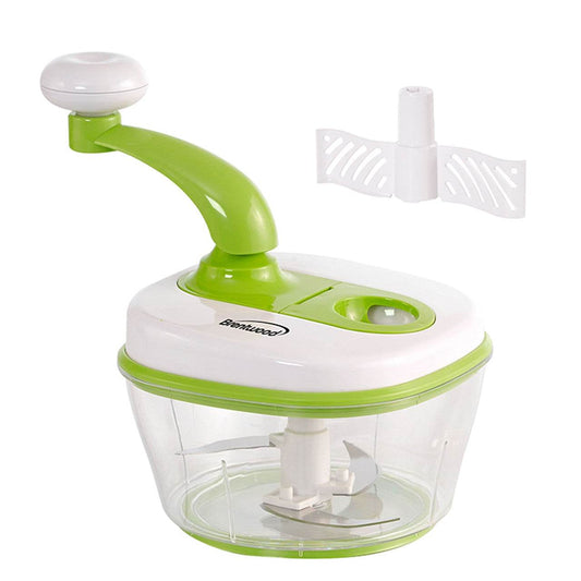 Brentwood 8 Cup Hand Crank Food Processor with Stainless Steel Blades and Paddle Mixer in Green - Loft&Timber
