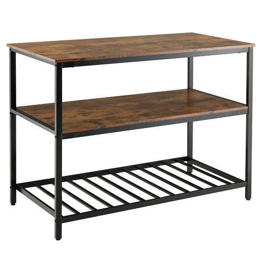 3 Shelves Kitchen Island Industrial Prep Table with Bottom Wine Rack-Rustic Brown - Loft&Timber