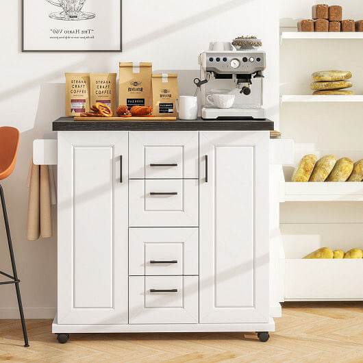 Rolling Kitchen Island Cart on Wheels with Storage Cabinets-White - Loft&Timber
