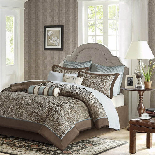 King 12 Piece Cotton Polyester Comforter Set Blue Paisley - Loft&Timber
