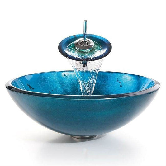 Round Blue Tempered Glass Vessel Bathroom Sink - Loft&Timber
