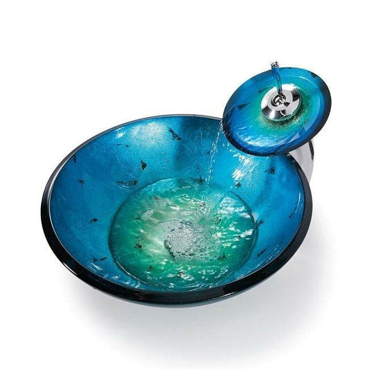 Round Blue Tempered Glass Vessel Bathroom Sink - Loft&Timber