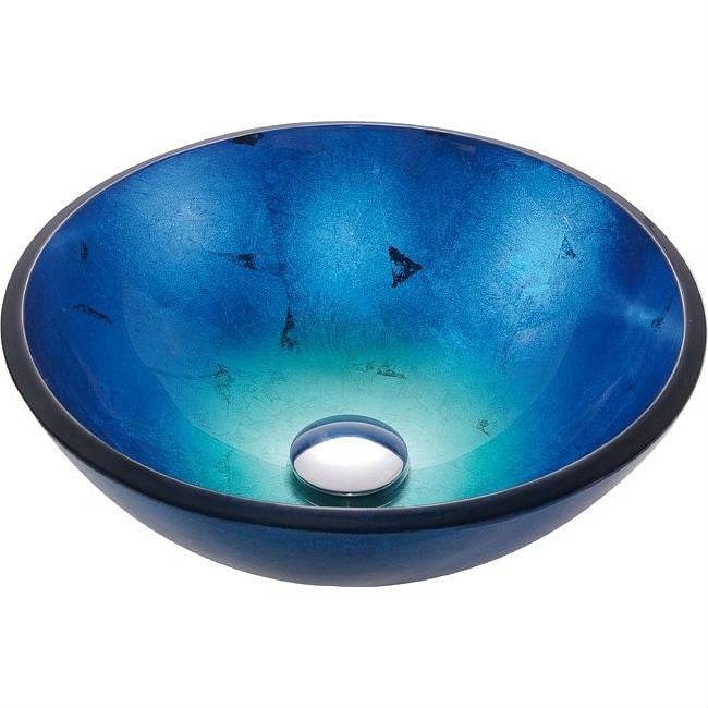 Round Blue Tempered Glass Vessel Bathroom Sink - Loft&Timber