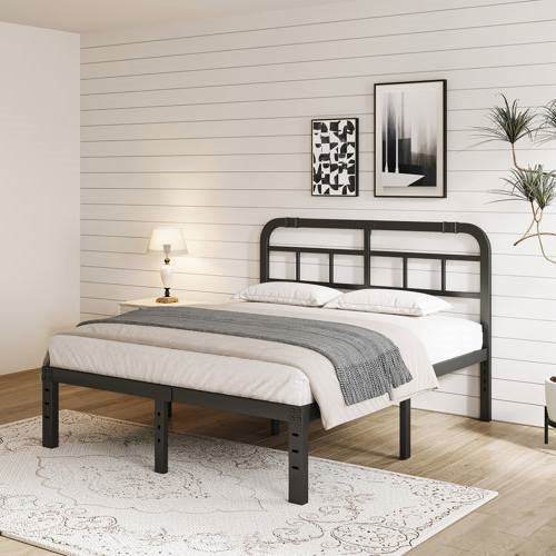 King Size Heavy Duty Black Metal Platform Bed Frame with Headboard - Loft&Timber