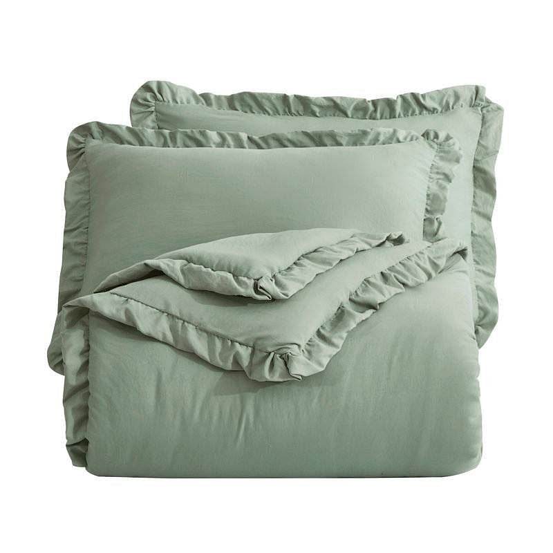 Oversized King Sage Microfiber 3-Piece Comforter Set with Ruffled Edge Trim - Loft&Timber