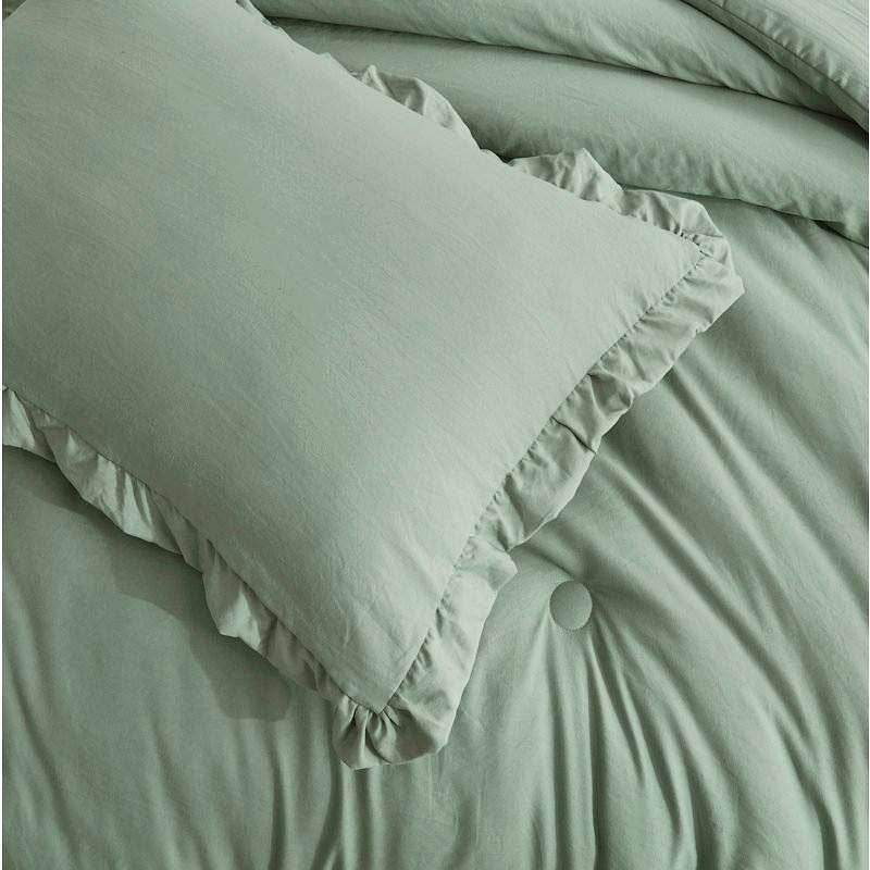 Oversized King Sage Microfiber 3-Piece Comforter Set with Ruffled Edge Trim - Loft&Timber