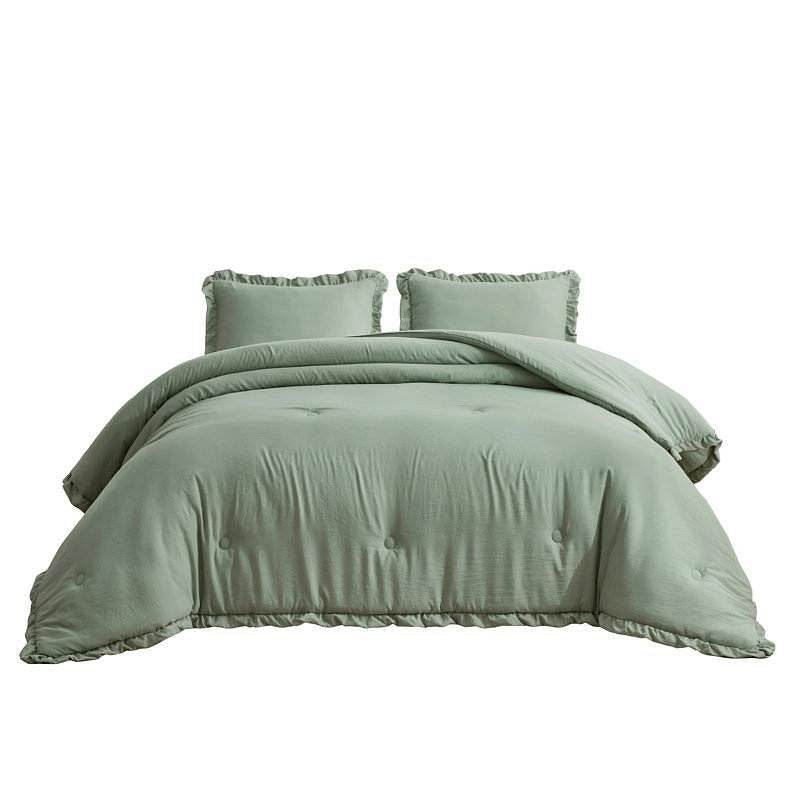 Oversized King Sage Microfiber 3-Piece Comforter Set with Ruffled Edge Trim - Loft&Timber
