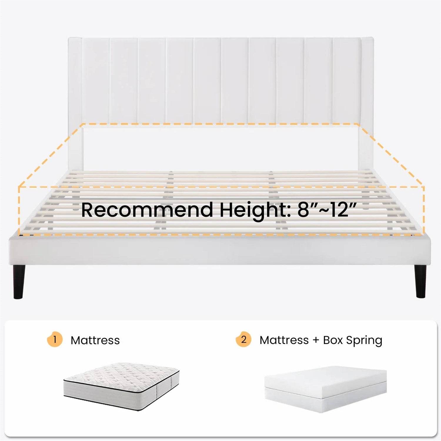 King size White Velvet Upholstered Platform Bed Frame with Headboard - Loft&Timber