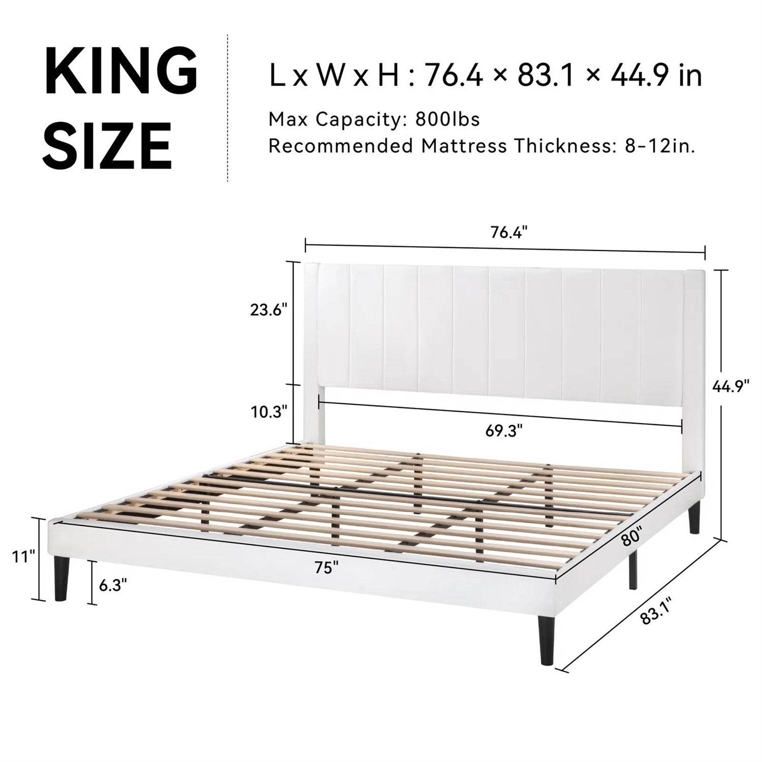 King size White Velvet Upholstered Platform Bed Frame with Headboard - Loft&Timber