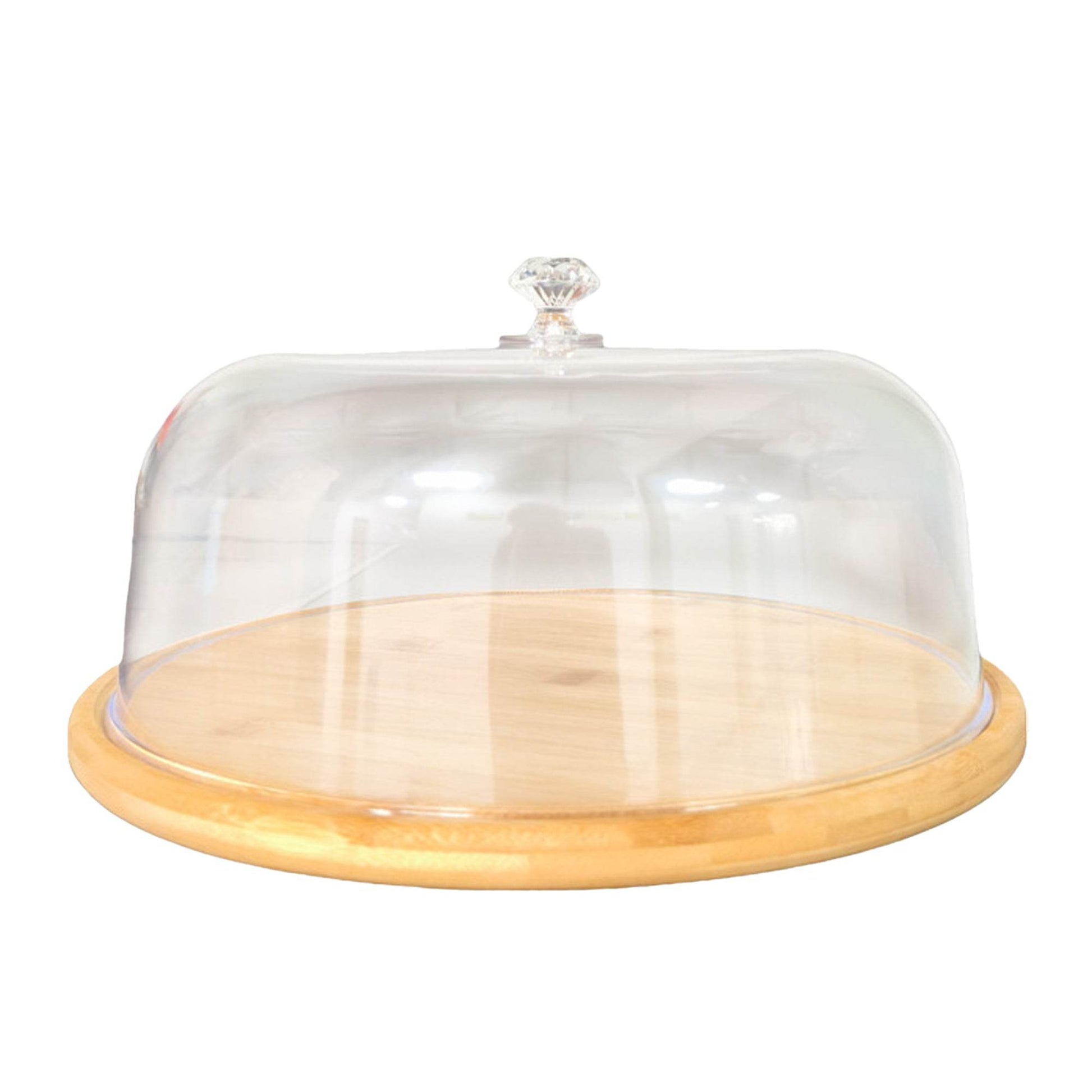 Kitchee 30cm Bamboo Cake Stand + Dome Acrylic Cover - Dessert Display Plate - Loft&Timber