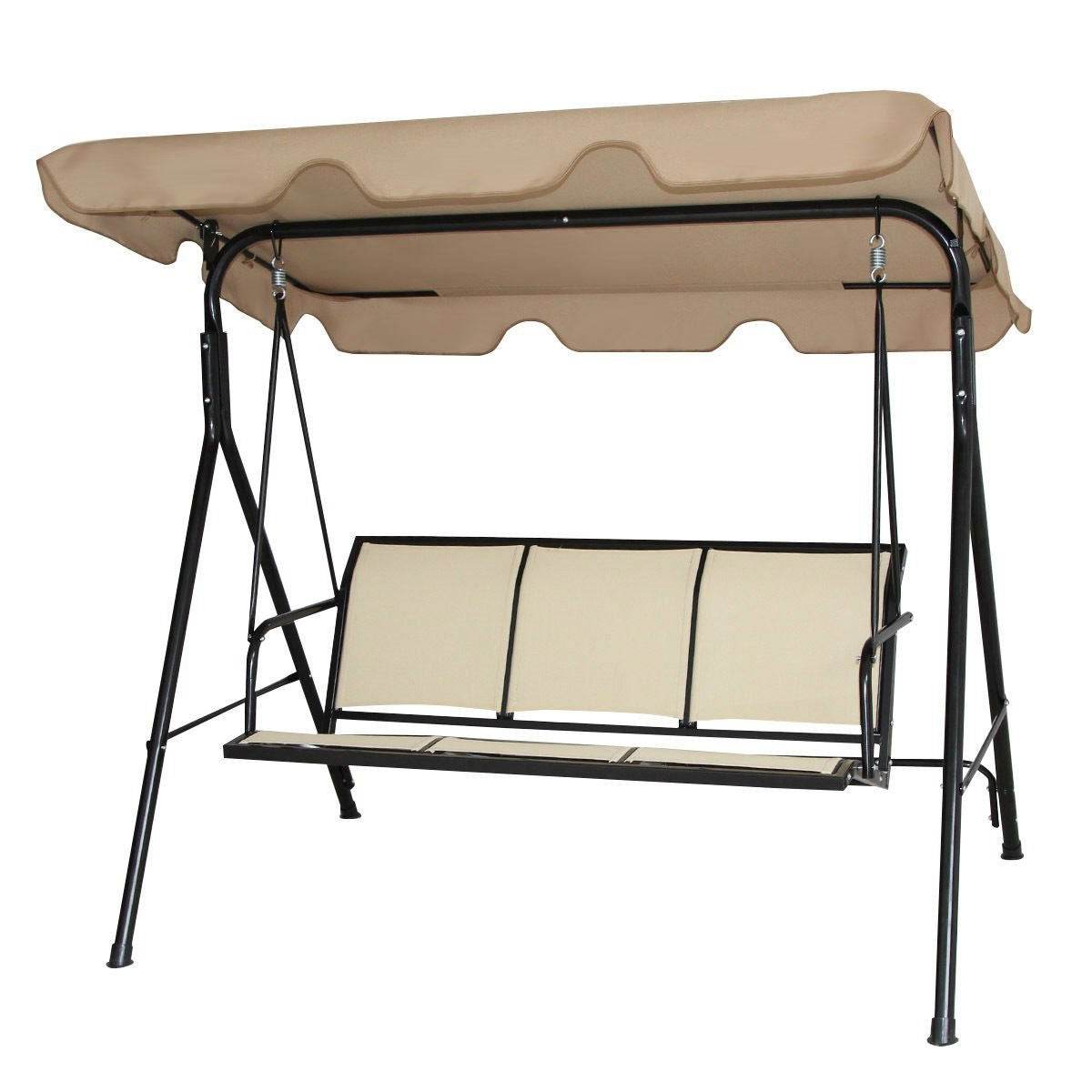 Outdoor Porch Patio 3-Person Canopy Swing in Light Brown - Loft&Timber