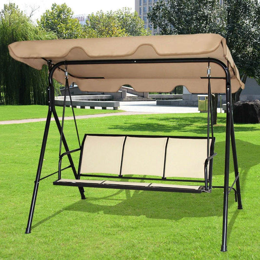 Outdoor Porch Patio 3-Person Canopy Swing in Light Brown - Loft&Timber