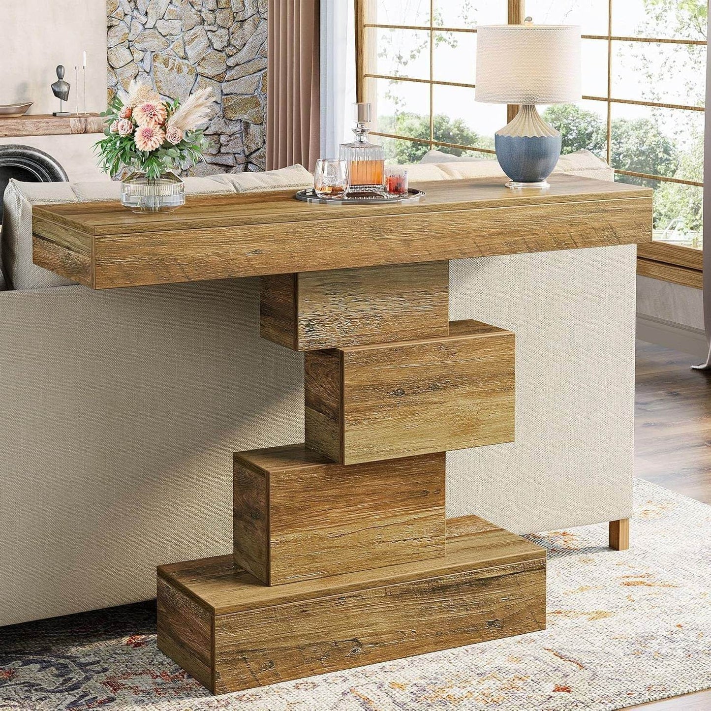 Modern Farmhouse 42-inch Entryway Accent Sofa Table in Light Brown Wood Finish - Loft&Timber