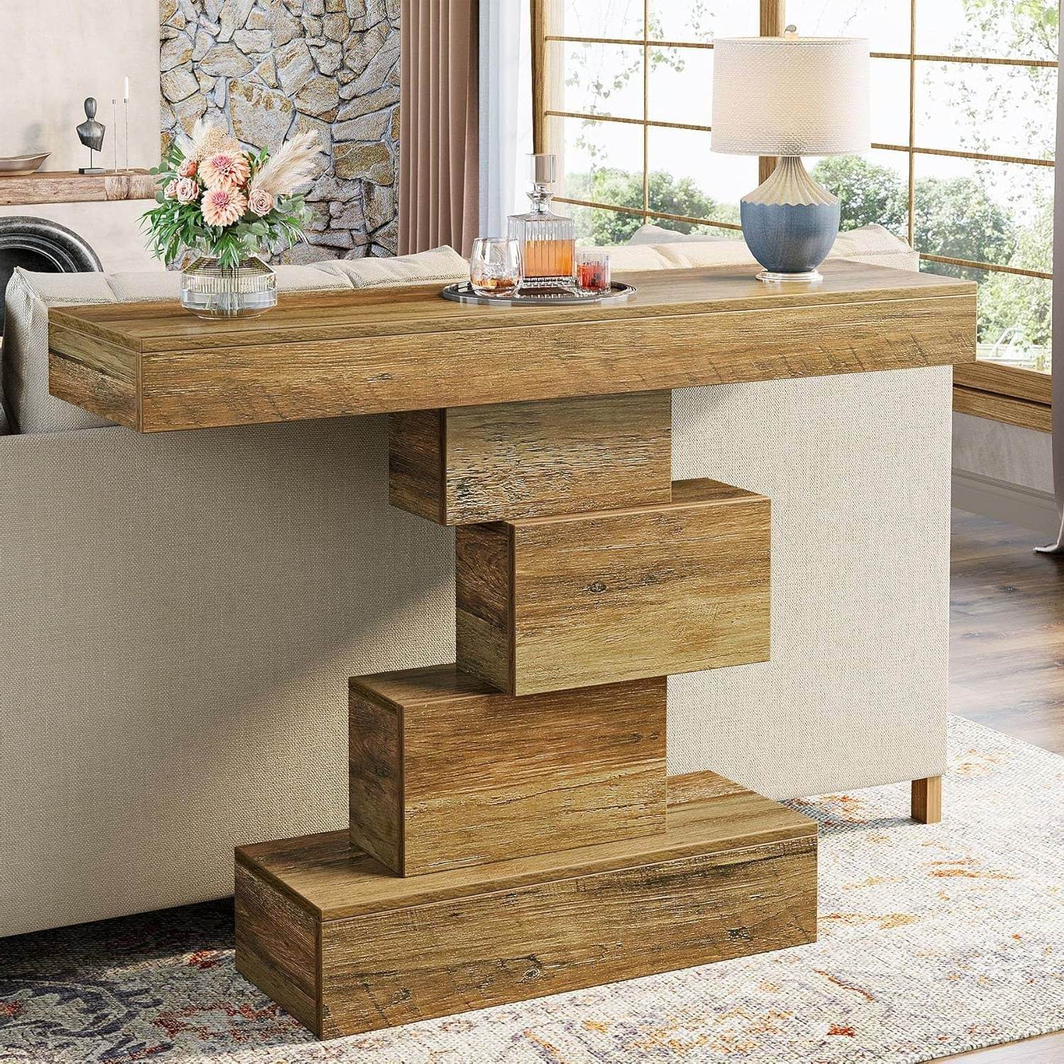 Modern Farmhouse 42-inch Entryway Accent Sofa Table in Light Brown Wood Finish - Loft&Timber