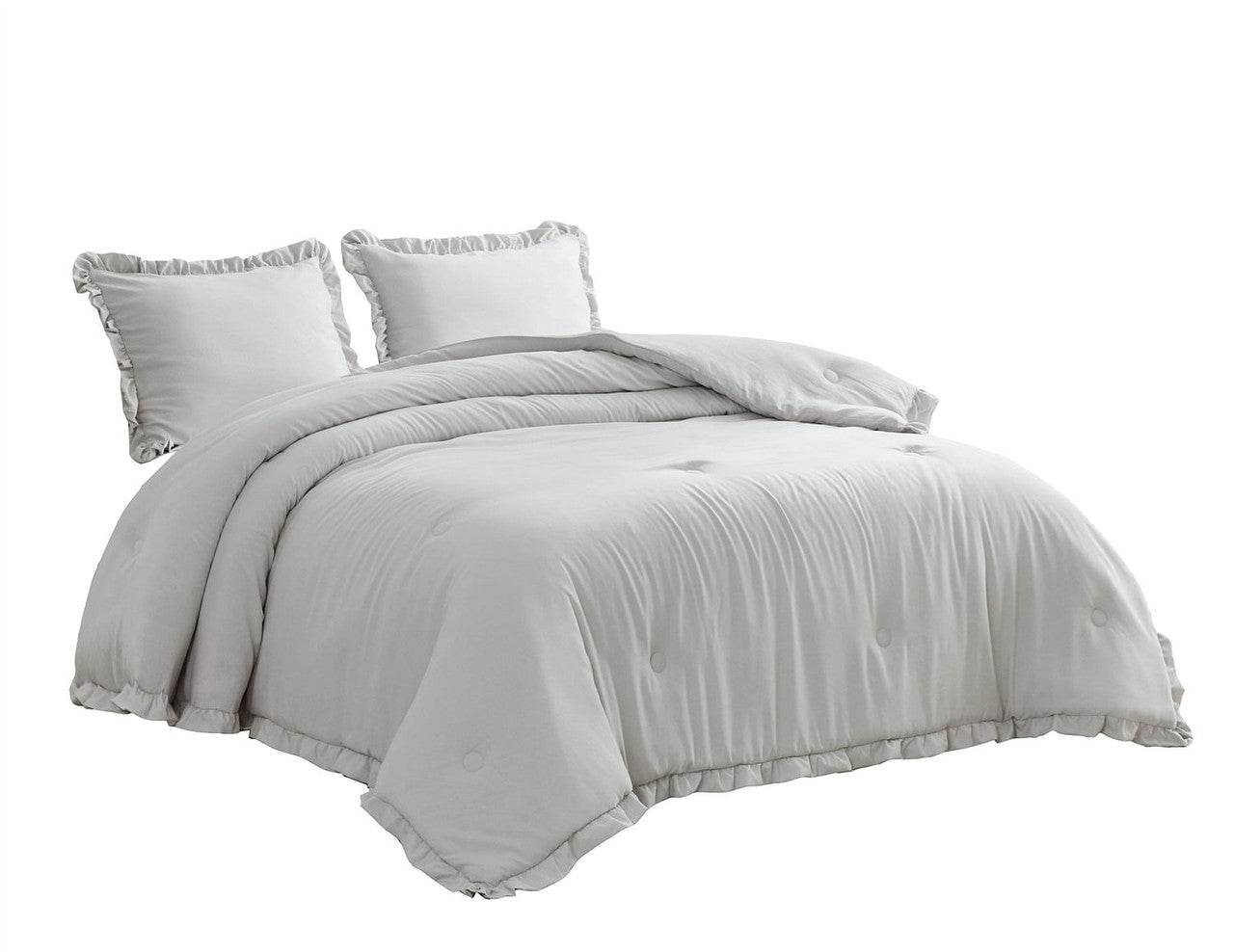 Full Size Grey Stone Washed Ruffled Edge Microfiber Comforter Set - Loft&Timber