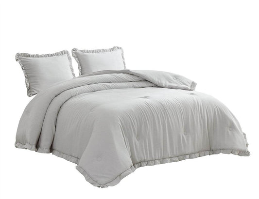 Full Size Grey Stone Washed Ruffled Edge Microfiber Comforter Set - Loft&Timber