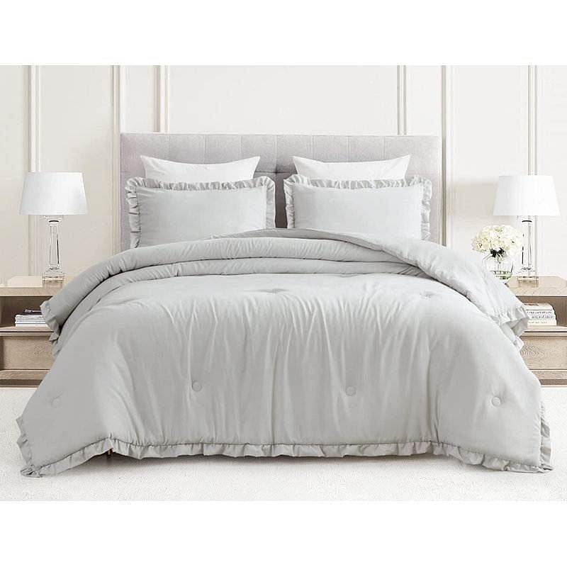 Full Size Grey Stone Washed Ruffled Edge Microfiber Comforter Set - Loft&Timber